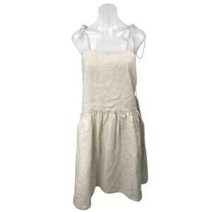 ElizaFaulkner Beige 100% Linen Sleeveless Cami Camisole Tank Mini Dress One Size